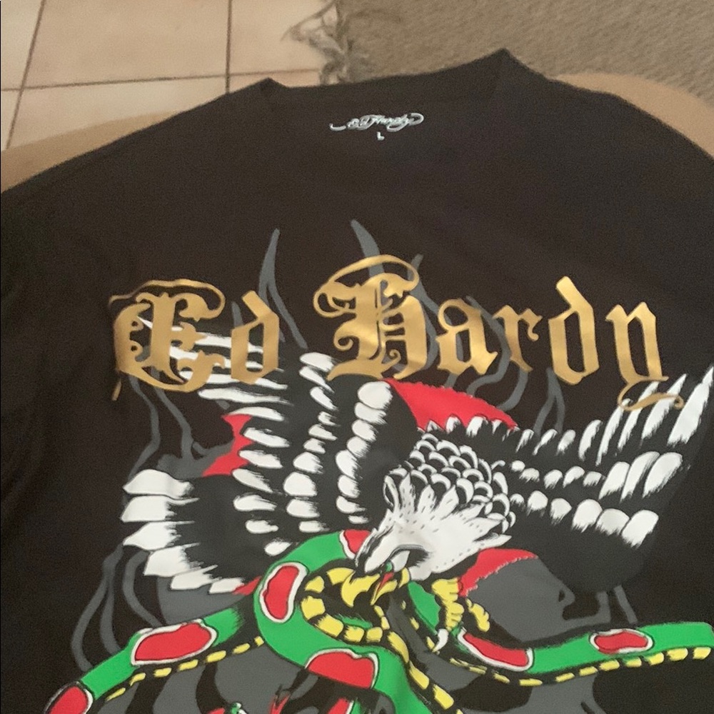 Ed Hardy Black and Red Graphic Short Sleeve Tee